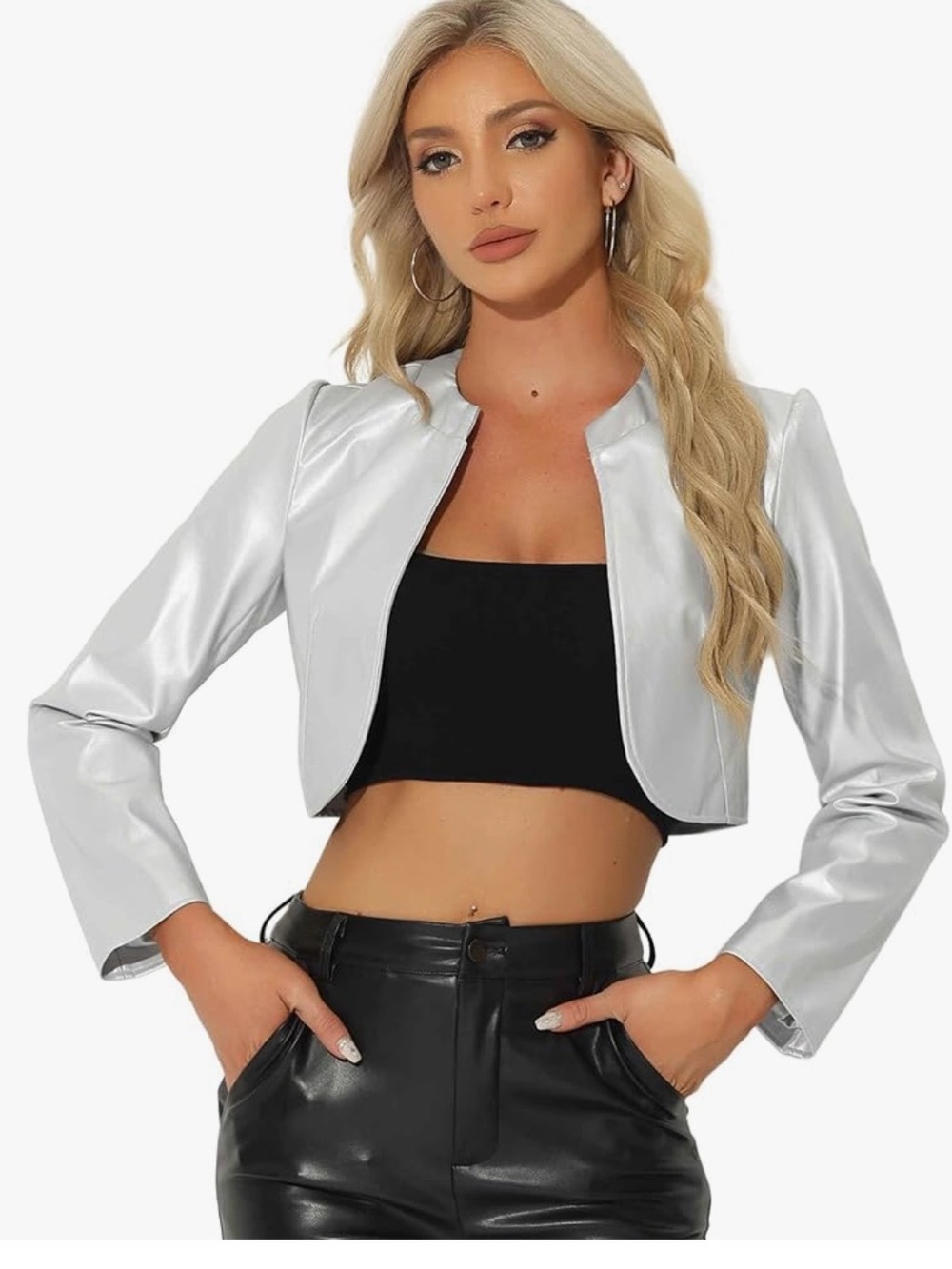 Silver Women's Jacket - Stylish Open Front Bolero
